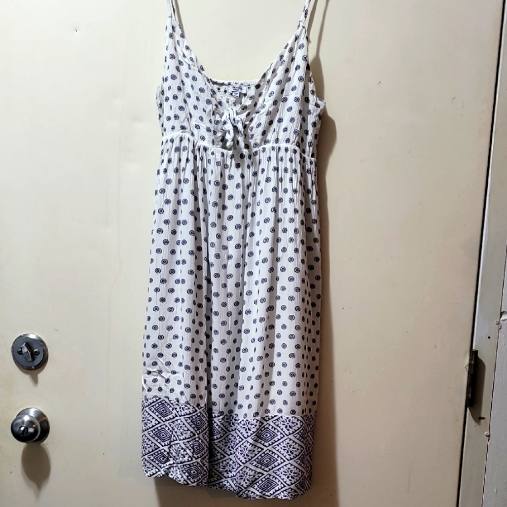 Splendid Navy And White Brilliant Aztec Style Print Spaghetti Strap Summer Dress